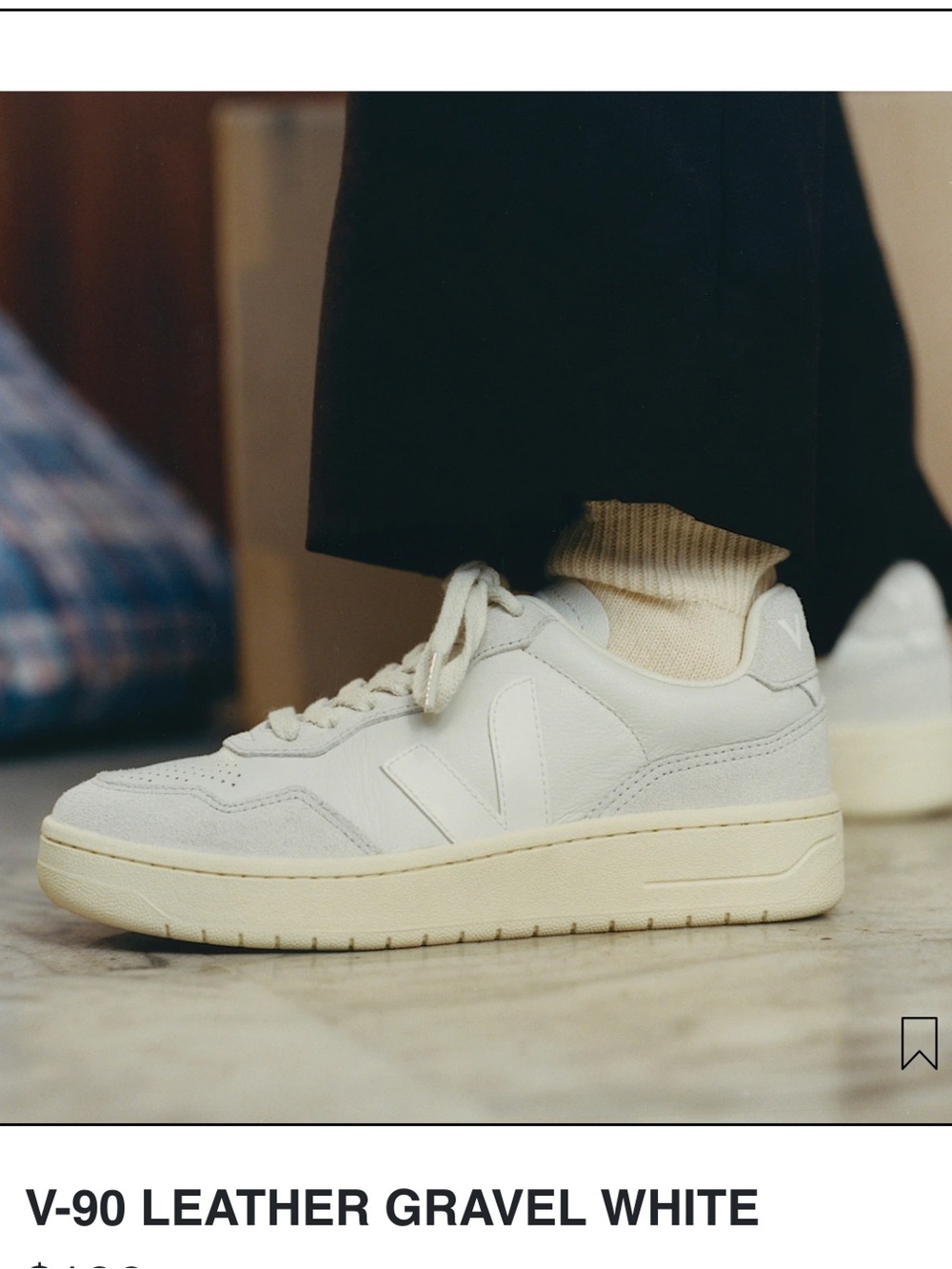 Veja V-90 O.T. Leather Sneaker in Gravel/White size 38EU/7US New in Box